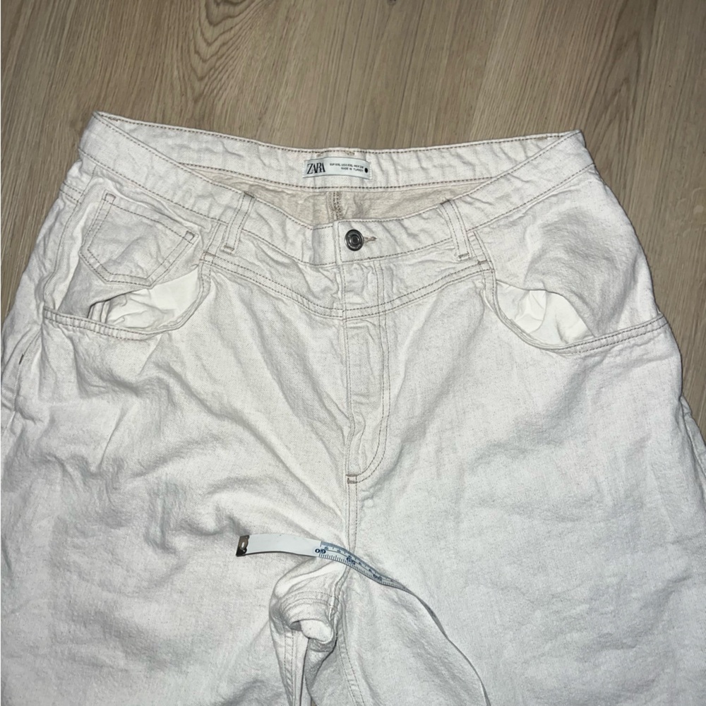Zara Wide Leg Pants Women’s Size 14 Cotton Linen Relaxed Fit High Rise Neutral - Picture 12 of 15
